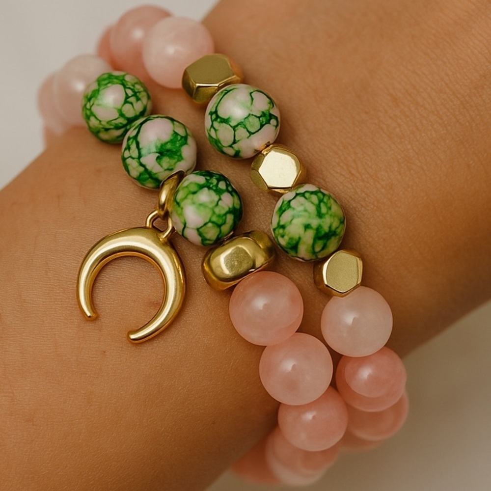 JADE QUARTZ BEST FRIENDS SISTERS LOVE GENUINE PROTECTION BRACELETS Y2k pink gold